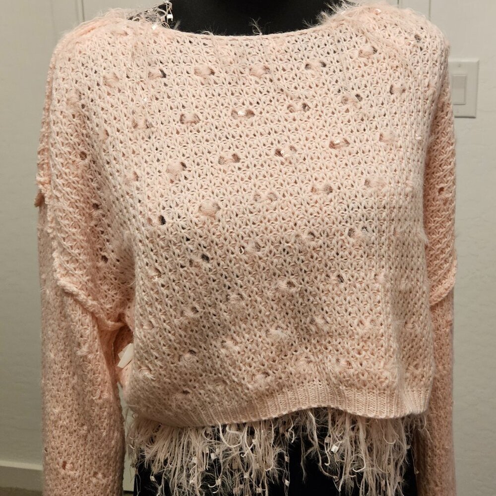 Willow and Root Pink Fuzzy Eyelash Knit Cropped Sweater size S - Picture 7 of 16